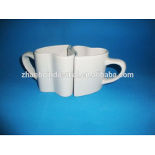 Amazing heart shaped couple mugs, porcelain couple mug with OEM design